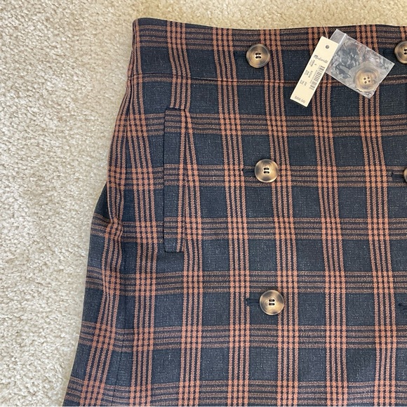 Madewell Brown Black Plaid Skirt Double Breasted Buttons Academia S - Picture 7 of 12